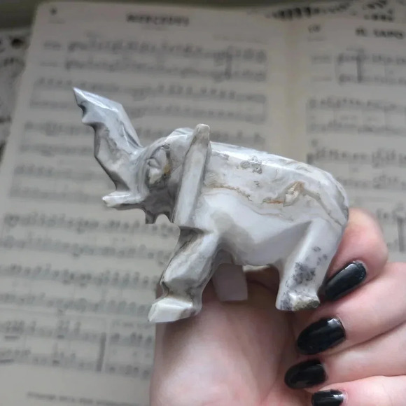 Gray Marble Elephant Sculpture - Picture 9 of 10